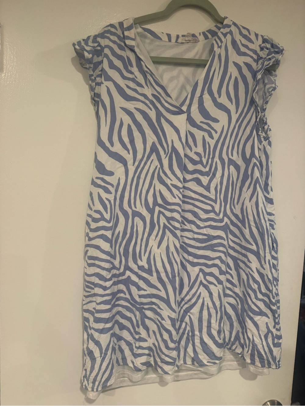THML Blue and White Printed V-Neck Dress